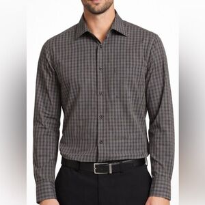 Calvin Klein Men's Black and Gray Plaid Shirt